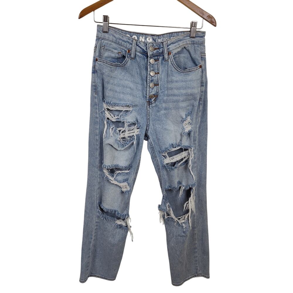 S.O.N.G. BUTTON FLY DESTROYED JEANS TIMELESS FIT WOMEN'S 28 RIPPED DISTRESSED